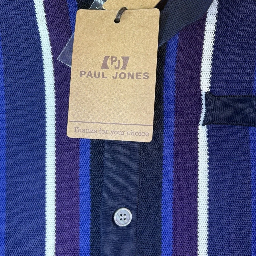 PJ Paul Jones Men's M Vintage Knit Blue Purple White Short Sleeve Sweater New!
